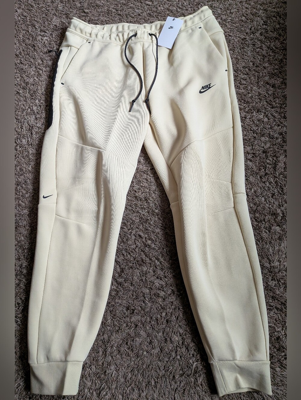 NWT Nike Tech Light Beige Drawstring Cotton Blend 29" Jogger Pants Men's XL